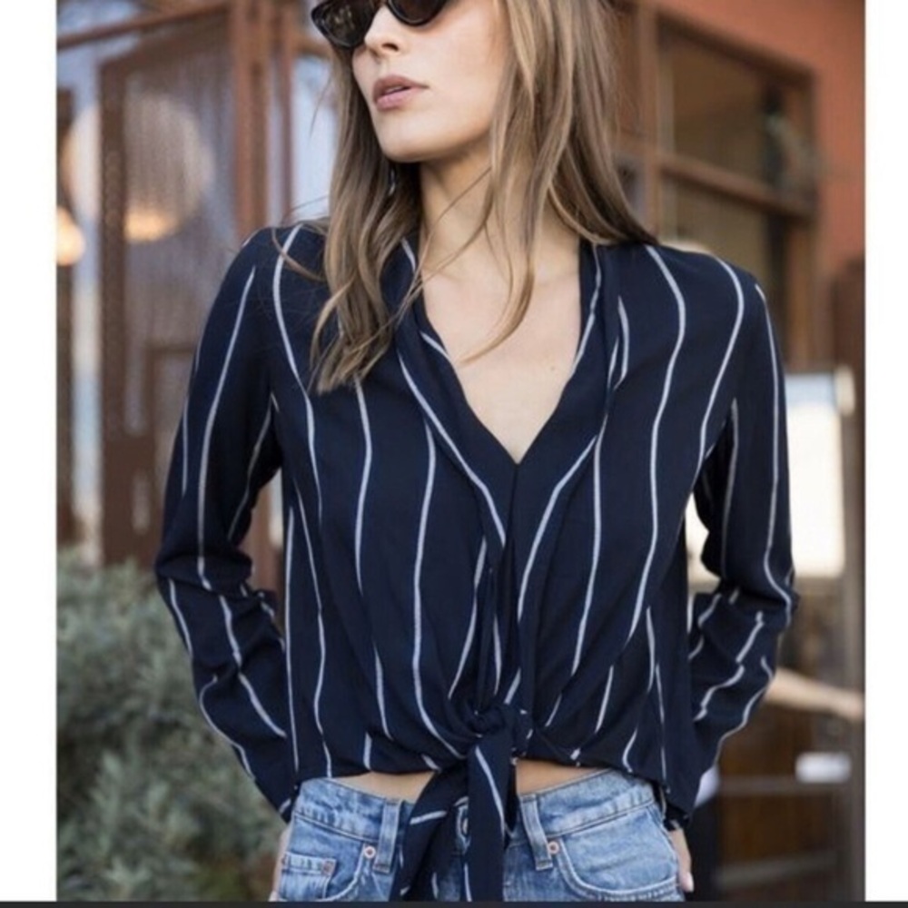 New Rails Ava Metallic Striped Tie-front Top Cropped Style NWT